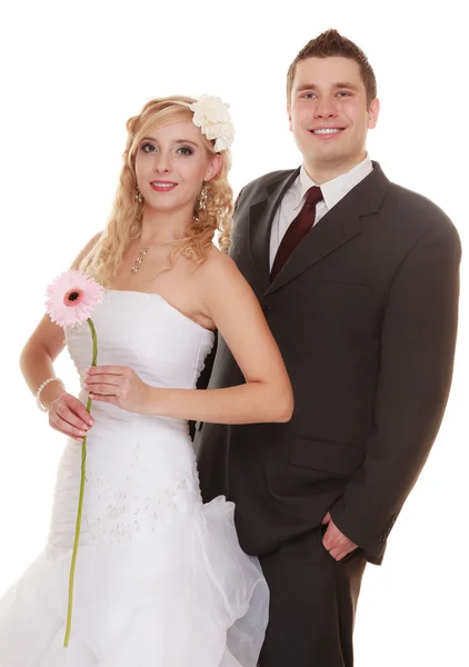 Bröllopsdag. Porträtt lycklig par brud och brudgum — Stockfoto