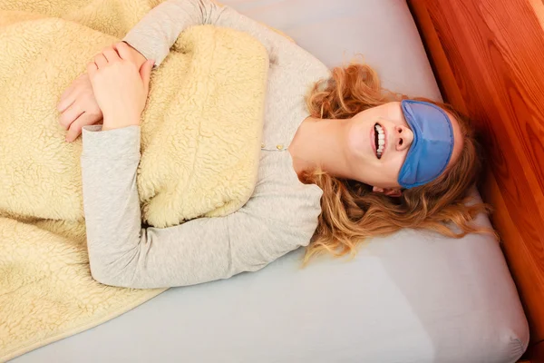 Sleeping woman wearing blindfold sleep mask. — Stock Photo, Image