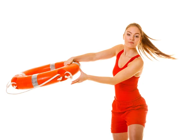 Lifeguard on duty with ring buoy lifebuoy. — Stock Photo, Image