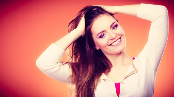 Woman long straight hair makeup portrait — Stock Photo, Image