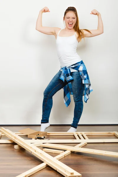 Woman moving into new apartment. Success. — Stok fotoğraf