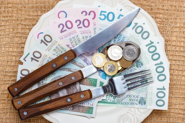 Dinheiro polonês na mesa de cozinha, costa de vida — Fotografia de Stock