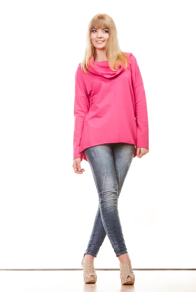 Blonde fashionable woman in pink blouse — Stock Photo, Image