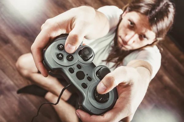 Male player focus on play games — Stock Photo, Image