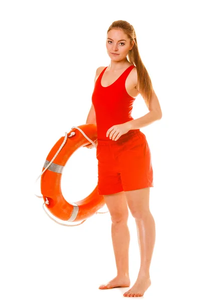 Lifeguard on duty with ring buoy lifebuoy. — Stock Photo, Image