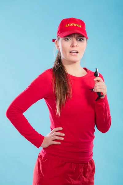 Lifeguard woman in cap on duty with whistle. — Stock Photo, Image