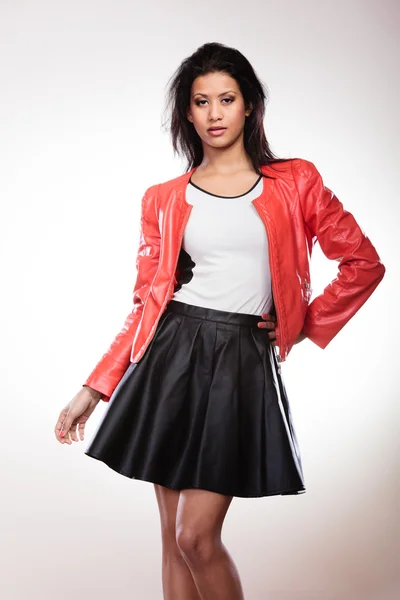 Beauty woman in red jacket — Stock Photo, Image