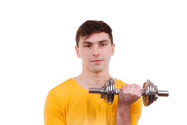 Uomo che esercita con manubri sollevamento pesi — Foto Stock