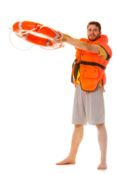 Lifeguard in life vest with ring buoy lifebuoy. — Stock Photo, Image