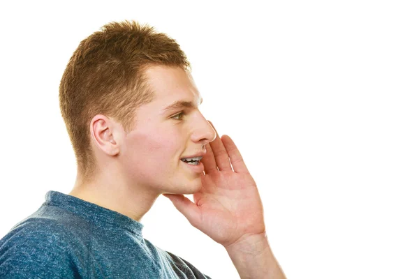 Perfil de cara de homem com mão gesto falando — Fotografia de Stock