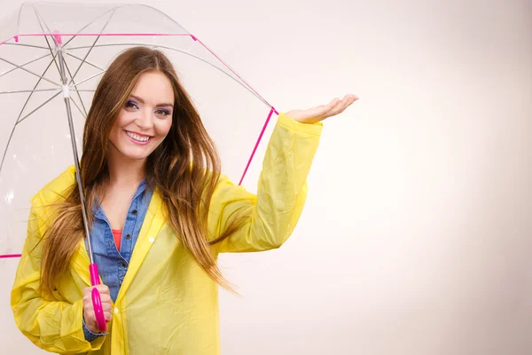 Woman in rainproof coat with umbrella. Forecasting — Stock Photo, Image