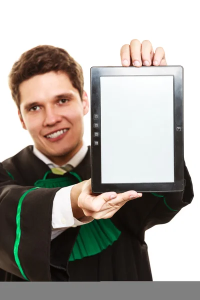 Junger männlicher Anwalt hält Tablet-Computer. — Stockfoto