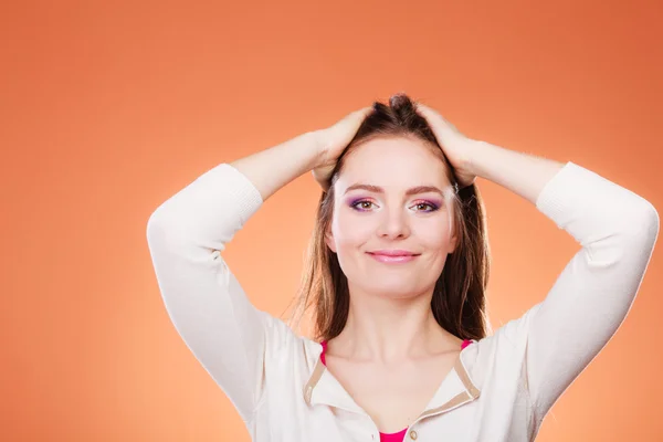 Vrouw lang rechte haar make-up portret — Stockfoto