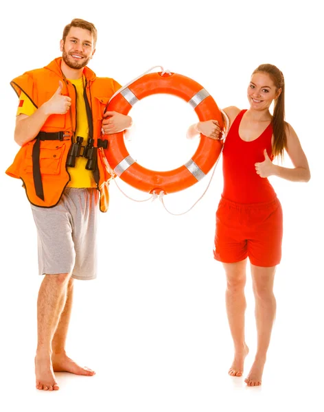 Lifeguards in life vest with ring buoy. Success. — Stock Photo, Image