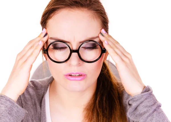 Woman suffering from headache migraine pain — Stock Photo, Image