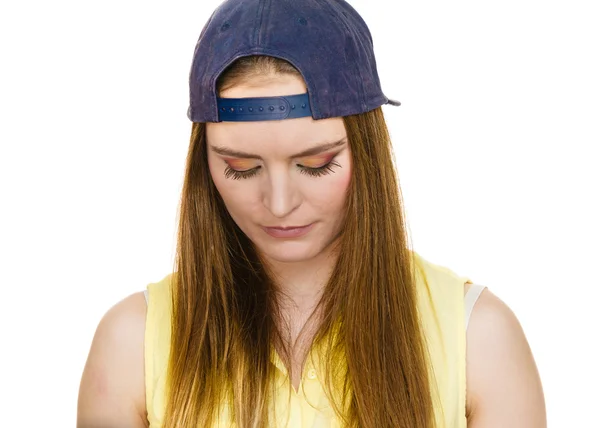 Hipster girl with cap. — Stock Photo, Image