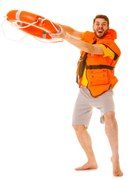 Rettungsschwimmer in Schwimmweste mit Rettungsring. — Stockfoto