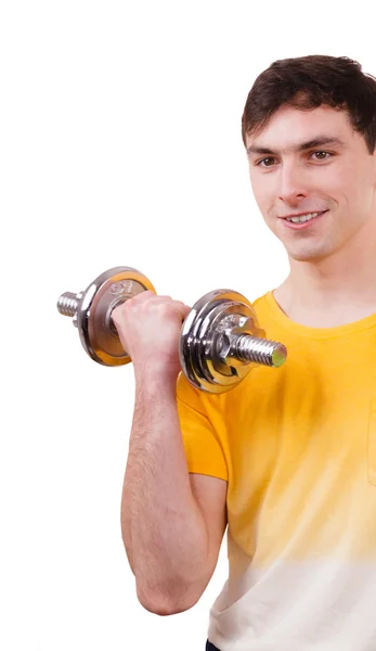 Uomo che esercita con manubri sollevamento pesi — Foto Stock