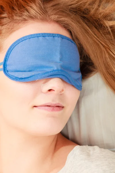 Sleeping woman wearing blindfold sleep mask. — Stock Photo, Image