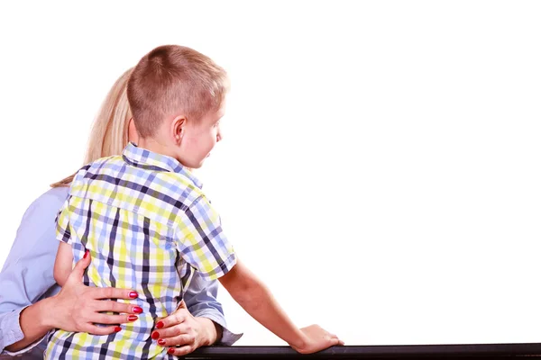 Mother hold son close hug. — Stock Photo, Image