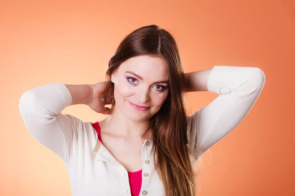 Frau lange glatte Haare Make-up Porträt — Stockfoto