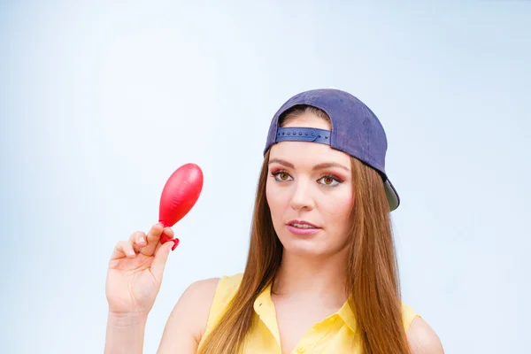 Teenage girl with red balloon. — Stock Photo, Image