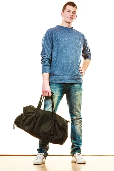 Young man casual style with bag isolated — Stock Photo, Image