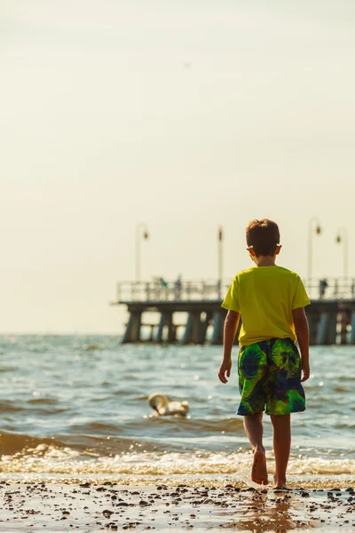 Garçon marche sur la plage . — Photo