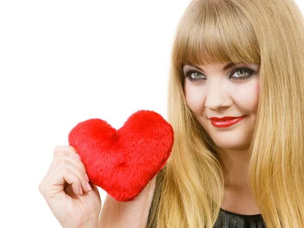 Young lady with red heart. — Stock Photo, Image