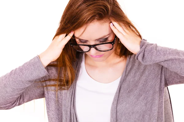 Vrouw lijden hoofdpijn migraine pijn — Stockfoto