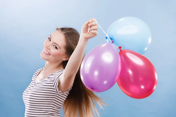 Woman summer joyful girl with colorful balloons — Stock Photo, Image