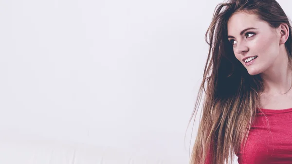 Happy girl in pink clothing. — Stock Photo, Image