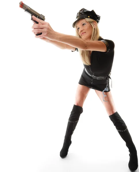 Policewoman cop with gun — Stock Photo, Image