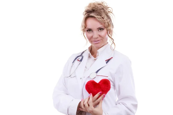 Female cardiologist with red heart. — Stock Photo, Image
