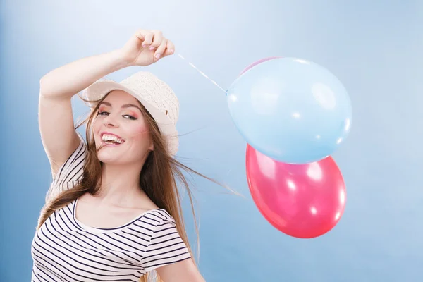 stock image Woman summer joyful girl with colorful balloons 