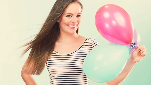 Woman summer joyful girl with colorful balloons — Stock Photo, Image