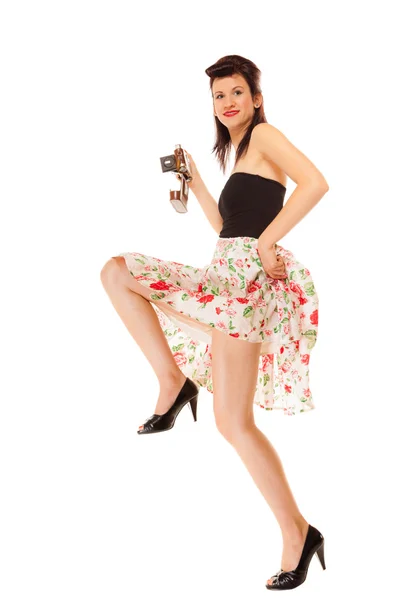 Teen girl with old camera — Stock Photo, Image