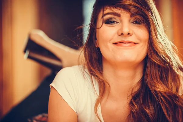 Portrait of happy cute pretty young woman girl. — Stock Photo, Image