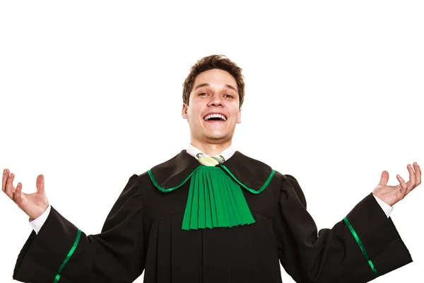 Счастливый адвокат мужского пола держит руки в воздухе Лицензионные Стоковые Изображения