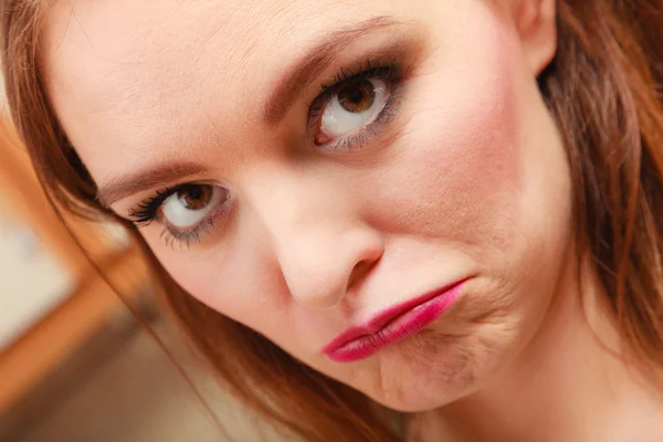 Closeup of unhappy woman. Face expression. — Stock Photo, Image