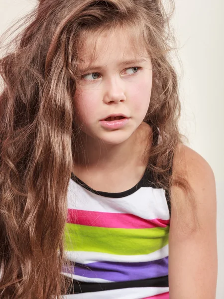 Sad unhappy little girl kid portrait. — Stock Photo, Image