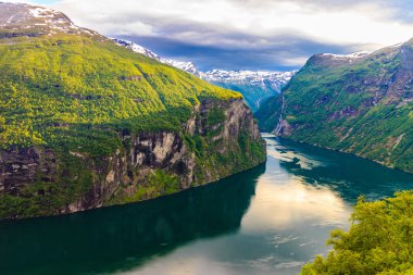 View on Geirangerfjord from Flydasjuvet viewpoint Norway clipart