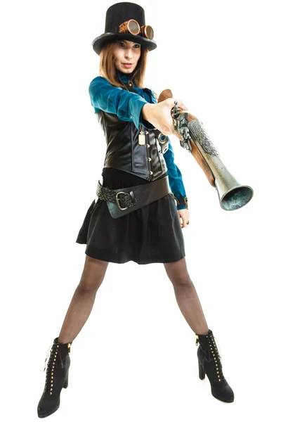 Steampunk dívka s puškou. — Stock fotografie