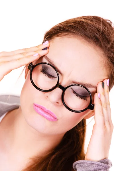 Woman suffering from headache migraine pain — Stock Photo, Image