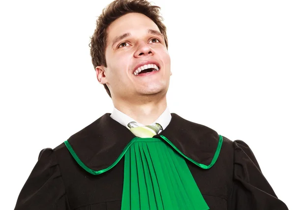 Glücklicher männlicher Anwalt breites Lächeln. Stockfoto