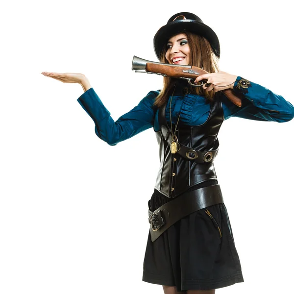 Steampunk girl with gun — Stock Photo, Image