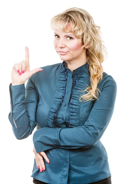 Business woman make showing gesture — Stock Photo, Image