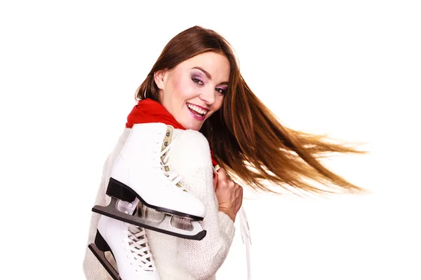 Happy woman with ice skates — Stock Photo, Image