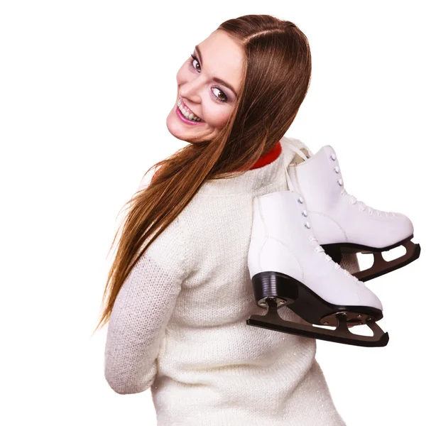 Menina atraente com patins no gelo. — Fotografia de Stock