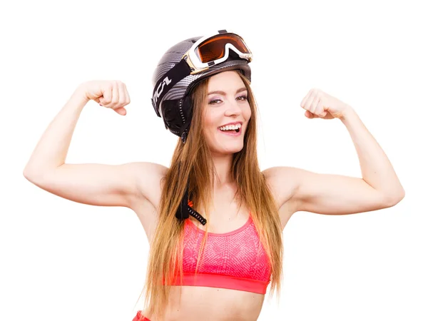 Mujer fuerte con casco deportivo . — Foto de Stock